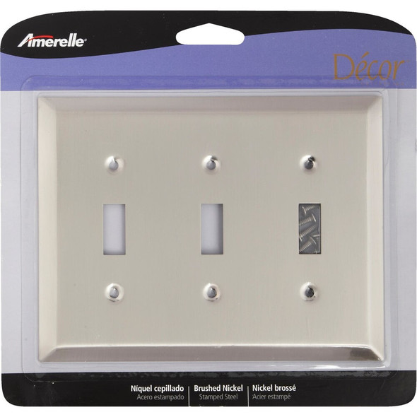 Amerelle 3-Gang Stamped Steel Toggle Switch Wall Plate, Brushed Nickel 163TTTBN 526354