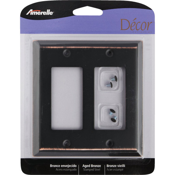Amerelle 2-Gang Stamped Steel Rocker Decorator Wall Plate, Aged Bronze 163RRDB 526327