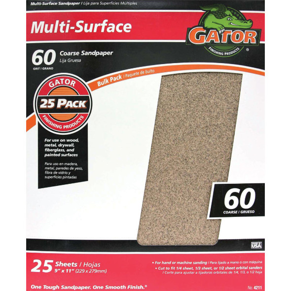 Gator Blade Multi-Surface 9 In. x 11 In. 60 Grit Coarse Sandpaper (25-Pack)