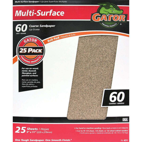 Gator Blade Multi-Surface 9 In. x 11 In. 60 Grit Coarse Sandpaper (25-Pack)