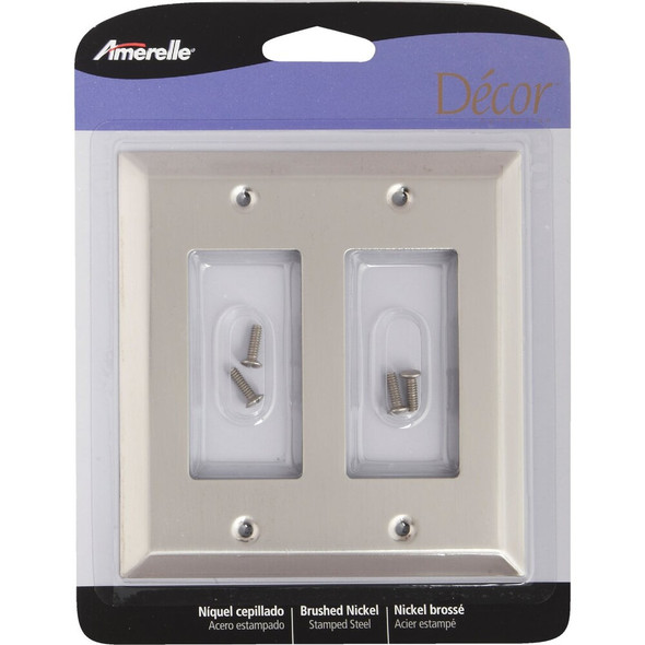 Amerelle 2-Gang Stamped Steel Rocker Decorator Wall Plate, Brushed Nickel 163RRBN 526372