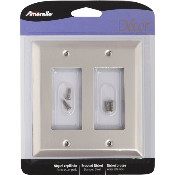 Amerelle 2-Gang Stamped Steel Rocker Decorator Wall Plate, Brushed Nickel Amerelle 2-Gang Stamped Steel Rocker Decorator Wall Plate, Brushed Nickel