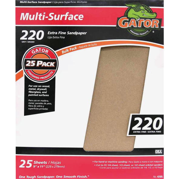 Gator Blade Multi-Surface 9 In. x 11 In. 220 Grit Extra Fine Sandpaper (25-Pack)