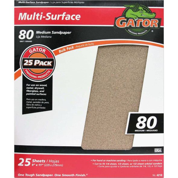 Gator Blade Multi-Surface 9 In. x 11 In. 80 Grit Medium Sandpaper (25-Pack) 4210
