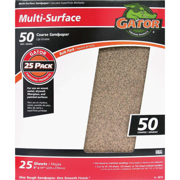 Gator Blade Multi-Surface 9 In. x 11 In. 50 Grit Coarse Sandpaper (25-Pack) 4212