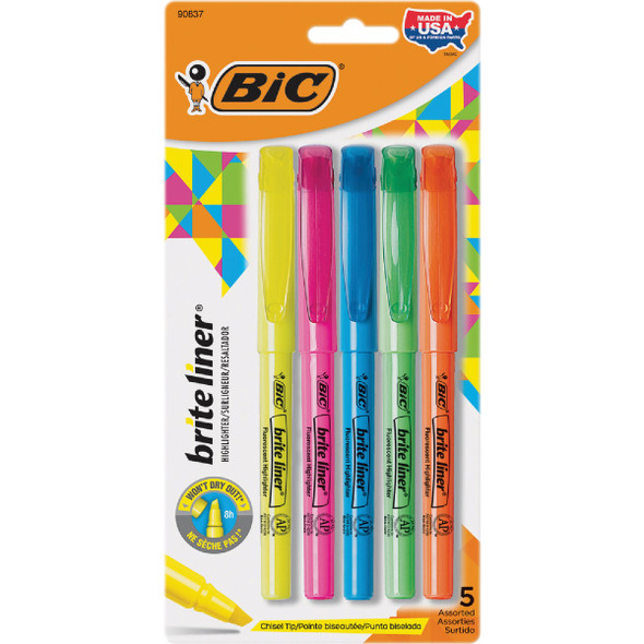 Bic Brite Liner Chisel Tip Highlighter Assortment (5-Pack) BLP51W Bic Brite Liner Chisel Tip Highlighter Assortment (5-Pack) BLP51W