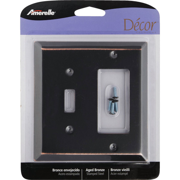 Amerelle 2-Gang Stamped Steel Single Toggle-Rocker Wall Plate, Aged Bronze 163TRDB 526336
