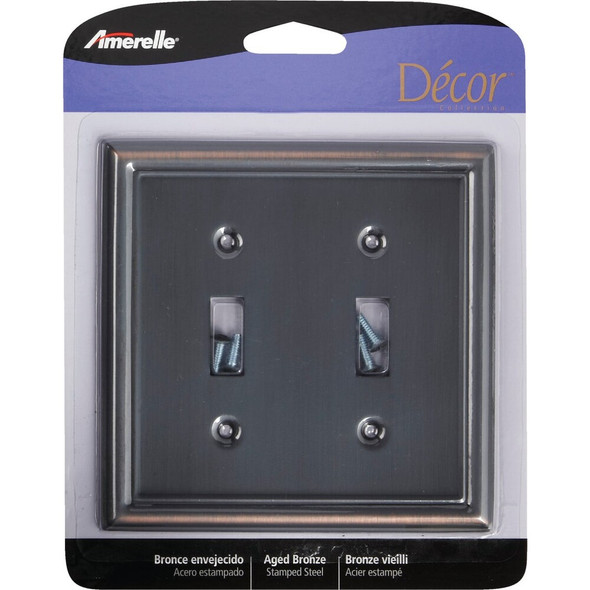 Amerelle Chelsea 2-Gang Stamped Steel Toggle Switch Wall Plate, Aged Bronze 149TTDB 500233