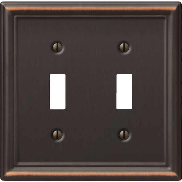 Amerelle Chelsea 2-Gang Stamped Steel Toggle Switch Wall Plate, Aged Bronze