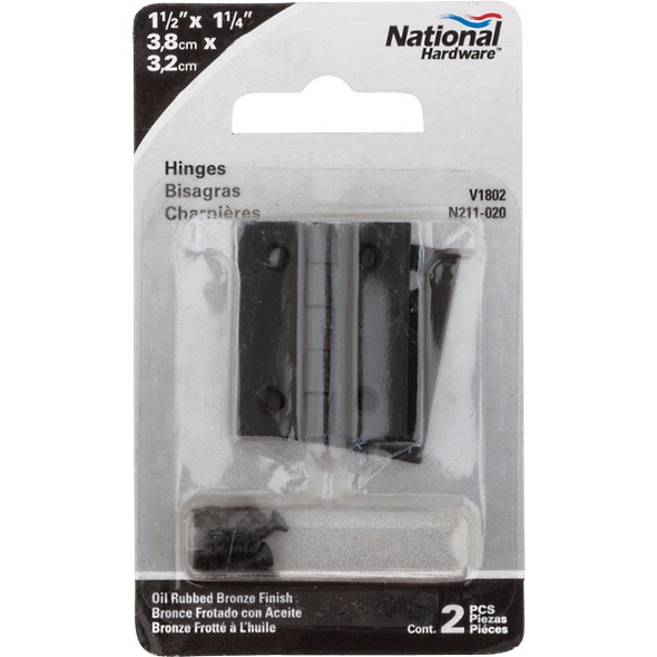 National Hardware 1-1/2 In. X 1-1/4 In. Oil Rubbed Bronze Broad Hinge (2-Pack)