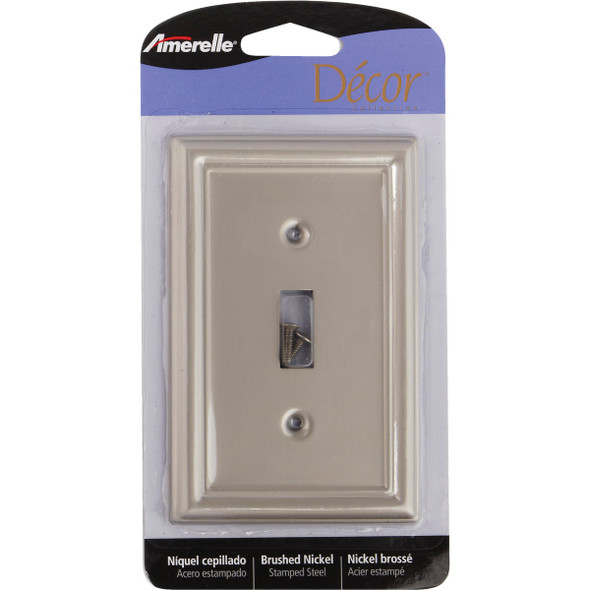 Amerelle Chelsea 1-Gang Stamped Steel Toggle Switch Wall Plate, Brushed Nickel 149TBN 500236