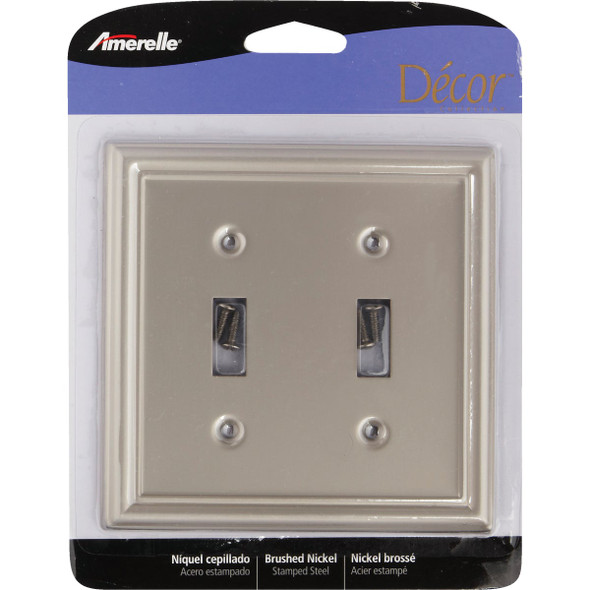 Amerelle Chelsea 2-Gang Stamped Steel Toggle Switch Wall Plate, Brushed Nickel Amerelle Chelsea 2-Gang Stamped Steel Toggle Switch Wall Plate, Brushed Nickel