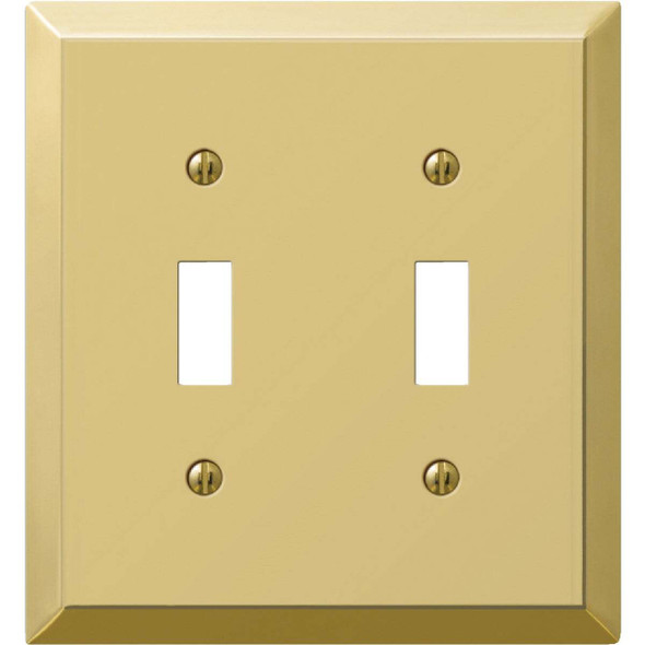 Amerelle 2-Gang Stamped Steel Toggle Switch Wall Plate, Polished Brass 163TTBR