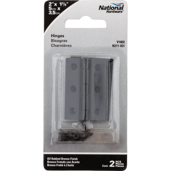 National Hardware 2 In. X 1-3/8 In. Oil Rubbed Bronze Broad Hinge (2-Pack) National Hardware 2 In. X 1-3/8 In. Oil Rubbed Bronze Broad Hinge (2-Pack)