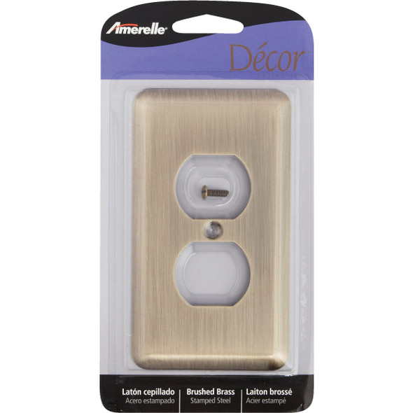 Amerelle 1-Gang Stamped Steel Outlet Wall Plate, Brushed Brass