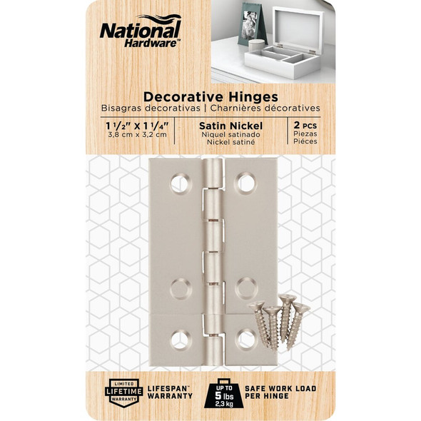 National Hardware 1-1-2 In. x 1-1-4 In. Satin Nickel Broad Hinge (2-Pack) N211-014 201086