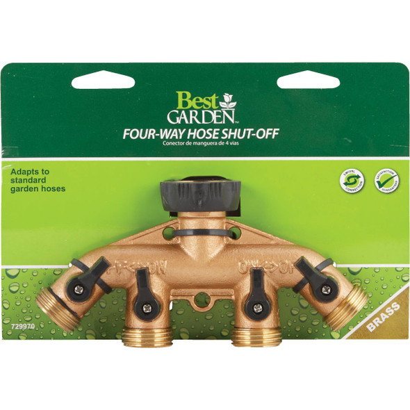 Best Garden Brass 4-Way Hose Shutoff Manifold