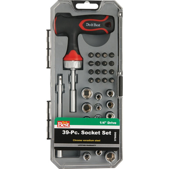 Do it Best Standard-Metric 1-4 In. Drive 6-Point Shallow Socket Set (39-Piece) 378690 378690