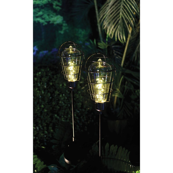 Solaris Metal Cage Edison Style 35 In. H. Solar Stake Light Pack of 12 QLP572BB-12 802056