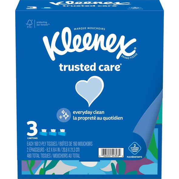 Kleenex Trusted Care 160 Count 2-Ply White Facial Tissue (3-Pack) Pack of 12 54303 601835