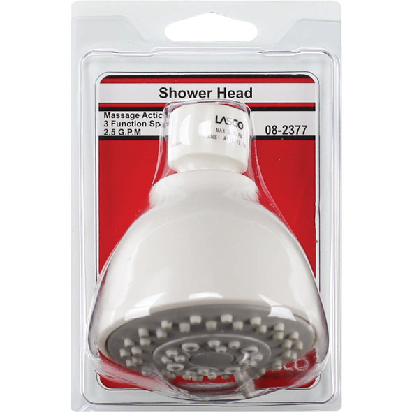 Lasco 3-Spray 1.8 GPM Fixed Shower Head, White