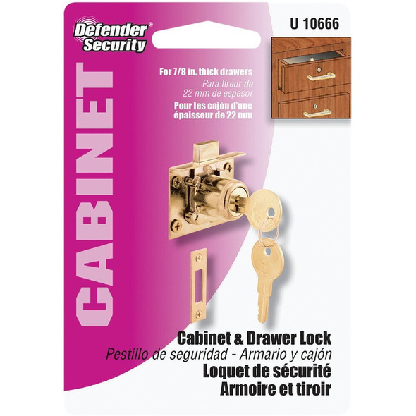 Defender Security Brass Drawer and Cabinet Lock with Keeper - Keyed Different U 10666 233697