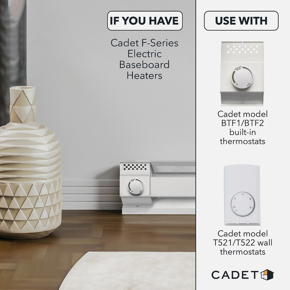 Cadet BTF Built-In Double Pole Thermostat for Electric Baseboard Heaters, White 08734 459143