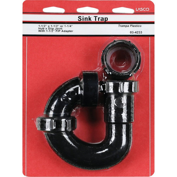 Lasco 1-1-2 In. or 1-1-4 In. x DWV Hub x FPT Black Plastic P-Trap 03-4233 403823