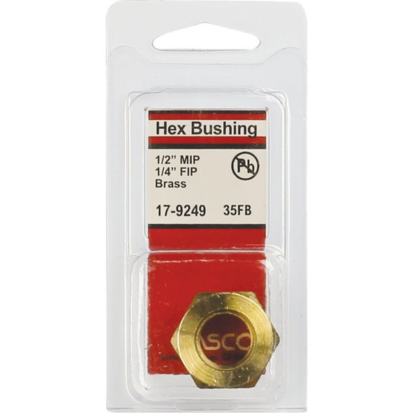 Lasco 1-2 In. MPT x 1-4 In. FPT Brass Hex Bushing 17-9249 402956