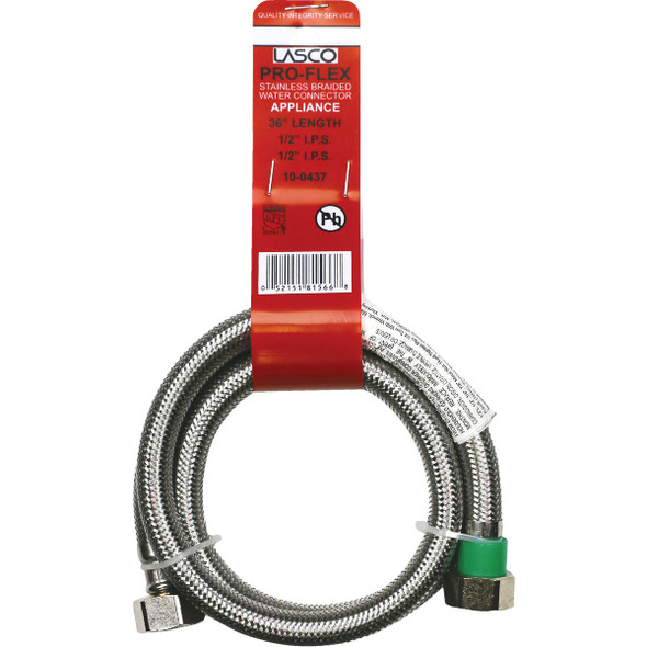 Lasco 1/2 In. IPS x 1/2 In. IPS x 36 In. L Braided Stainless Steel Flex Line Faucet Connector Lasco 1/2 In. IPS x 1/2 In. IPS x 36 In. L Braided Stainless Steel Flex Line Faucet Connector