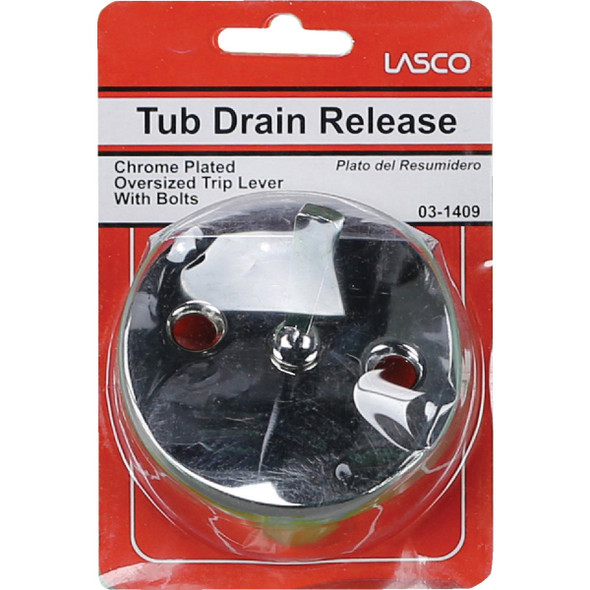 Lasco Two-Hole Chrome Oversized Bath Drain Face Plate with Trip Lever 03-1409