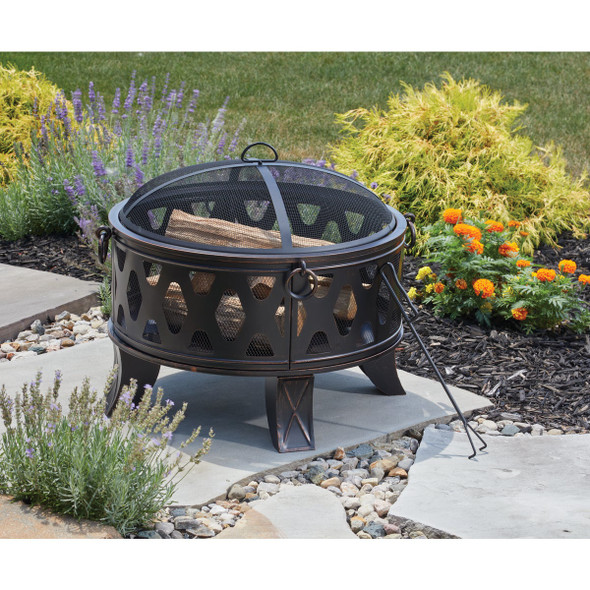 Outdoor Expressions 26 In. Antique Bronze Deep Bowl Steel Firepit Outdoor Expressions 26 In. Antique Bronze Deep Bowl Steel Firepit