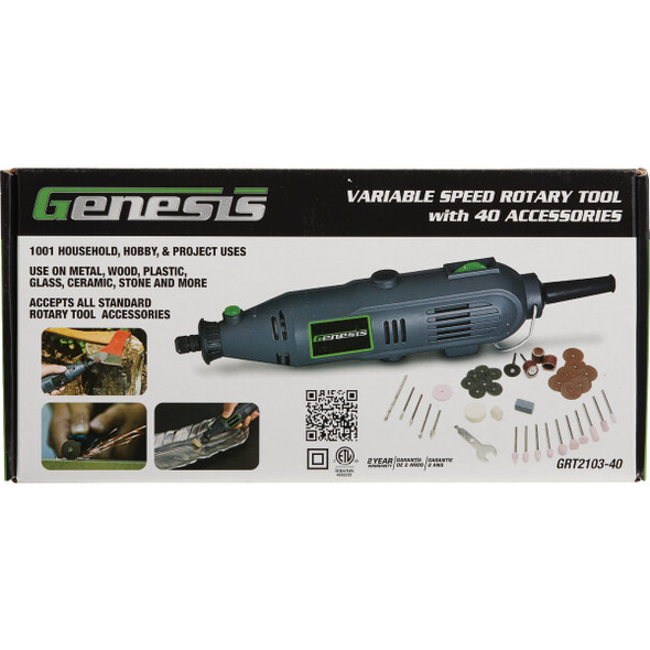 Genesis 120V 1A Variable Speed Electric Rotary Tool Kit with 40 Accessories GRT2103-40 313172