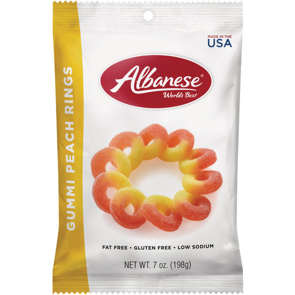 Albanese 7 Oz. Gummi Peach Rings 122898 Pack of 12 Albanese 7 Oz. Gummi Peach Rings 122898 Pack of 12