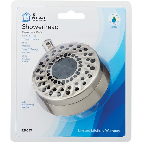 Home Impressions 6-Spray 1.8 GPM Fixed Shower Head, Brushed Nickel 722811BNP 420657
