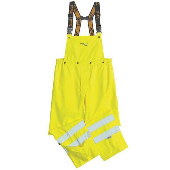 Hi-Visibility Rain Bib Pants, Polyester, 32 1/2 in Inseam, 39 in Waist, 0.40mm Thickness, XL
