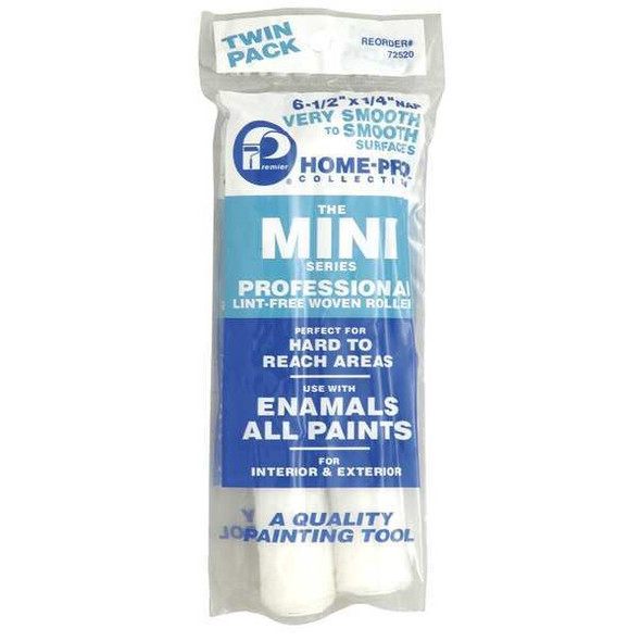 Premier 6-1/2" Mini Paint Roller Cover, 1/4" Nap, Woven, 2 PK 72520