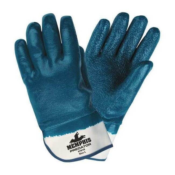 Chemical Resistant Gloves, Nitrile, 11 in L, 18.00 mil, Blue/White, M, 12 PK