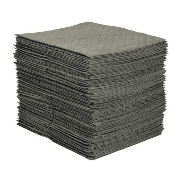 Sorbent Pad, 13 gal, 15 in x 19 in, Universal, Gray, Polypropylene