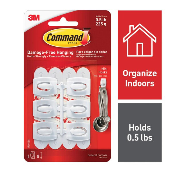 Command Hook,Molded Plastic,7/16 In,PK6 17006