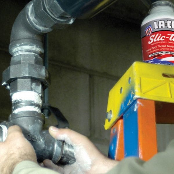 La-Co Pipe Thread Sealant 9.6 fl oz, Brush-Top Can, Slic-Tite, White, Paste 42019