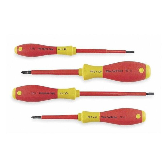 Wiha Insulated Screwdriver Set,Slotted/Phillips,4 pcs 32090