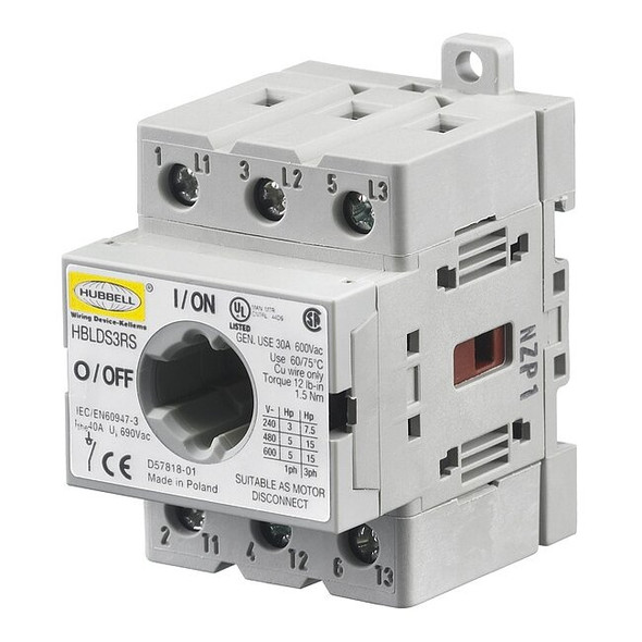 Hubbell Wiring Device-Kellems Replacement Switch, 30 A, 600V AC, Red HBLDS3RS