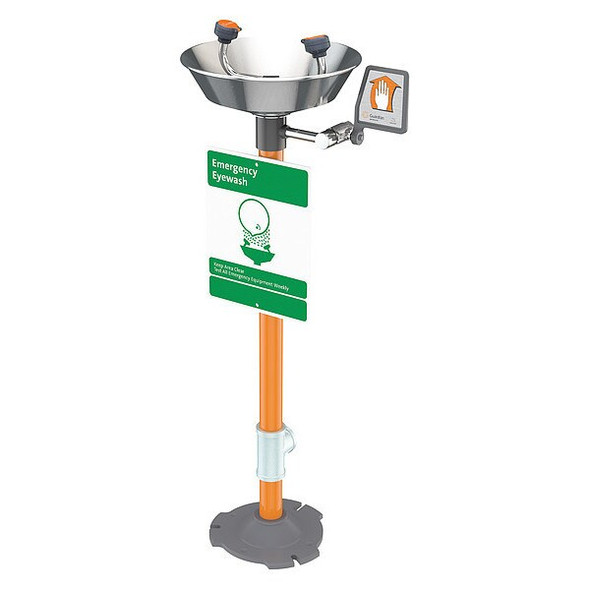 Plumbed Eyewash, Floor Mount, Plumbed, 38 in H., 16 in W