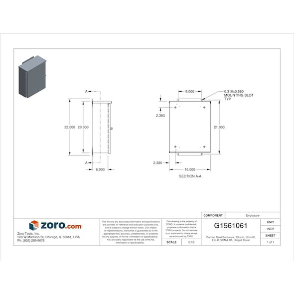 Wiegmann Padlockable Hasp Electrical Enclosures, 20 in H, 6 in D, 16 in W, 3R, Steel RHC201606
