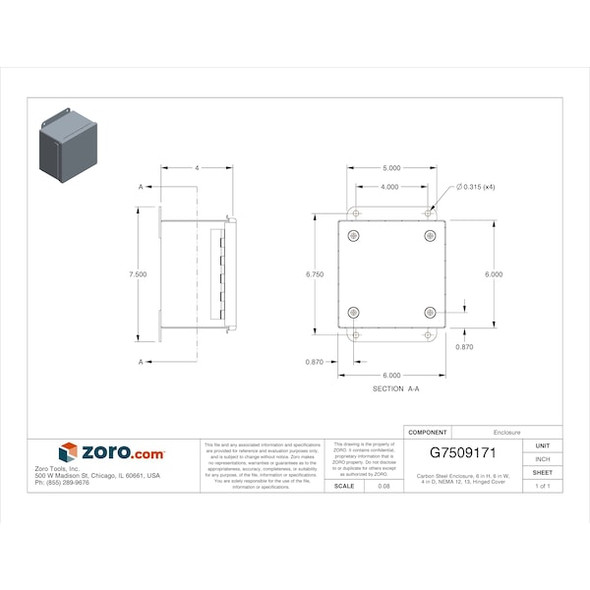 Nvent Hoffman Screw Down Clamps Electrical Enclosures, 6 in H, 4 in D, 6 in W, 12, 13, Steel A606CH
