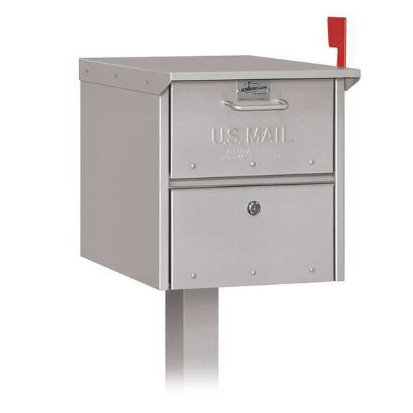 Mailbox, Gray, Powder Coated, 1 Doors, Pedestal, Aluminum