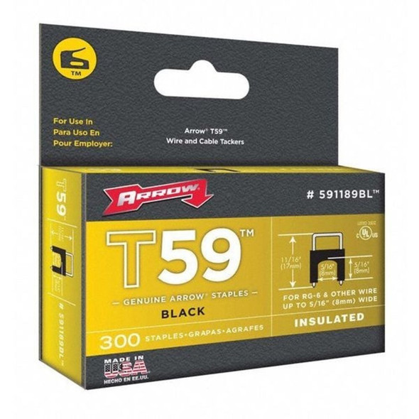 Insulated Cable Staples, T59, 0.024 x 0.048 in ga, 5/16 in Leg L, Steel, 300 PK