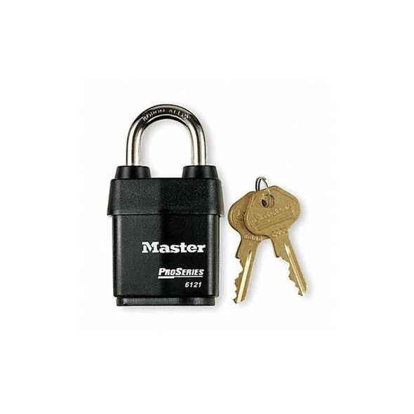 Master Lock Keyed Padlock, 7/8 in,Rectangle,Black 6125KA