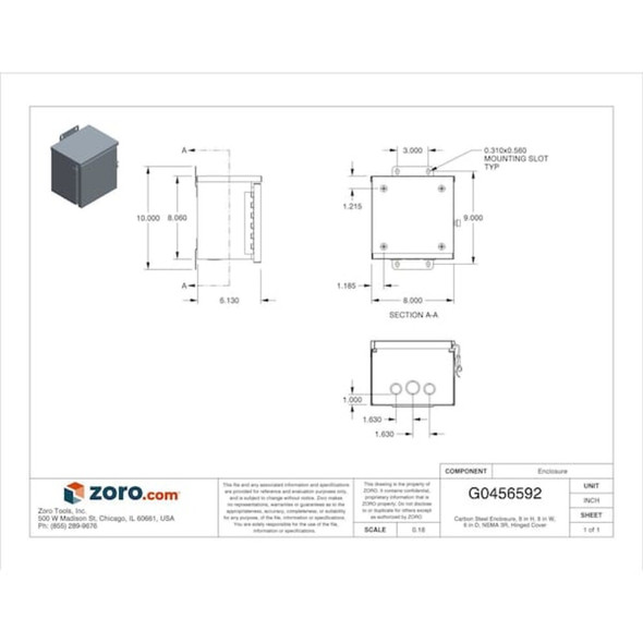 Padlockable Hasp Electrical Enclosures, 8 in H, 6 in D, 8 in W, 3R, Steel  RHC080806